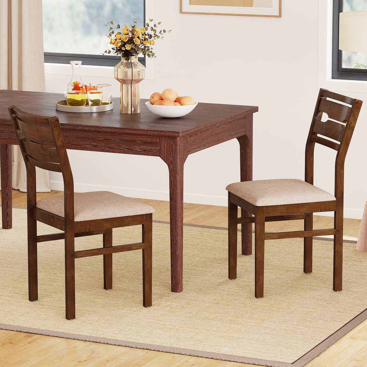 Dining Chair Set of 2/4 with Rubber Wood Frame and Padded Seat