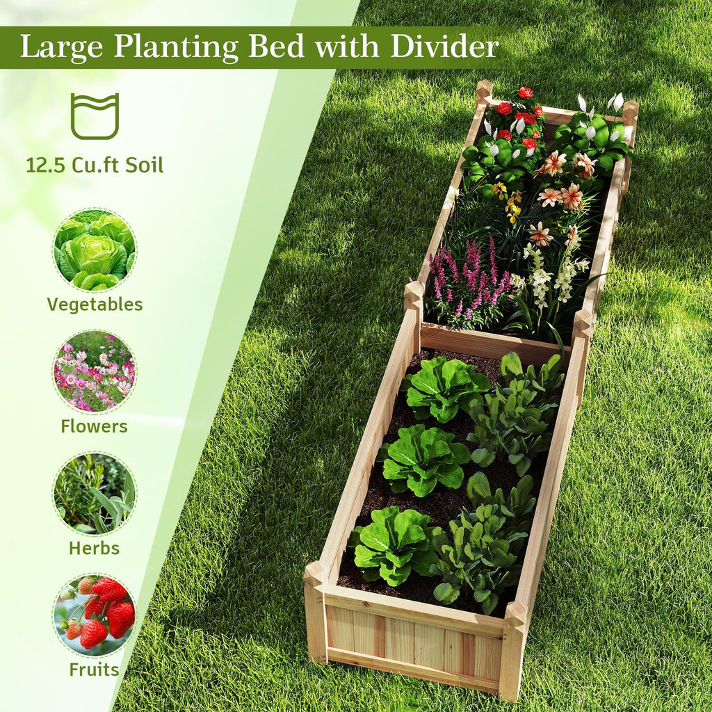 91 x 24 x 16 Inch Divisible Planter Box with Corner Drainage and Non-woven Liner for Growing Vegetables