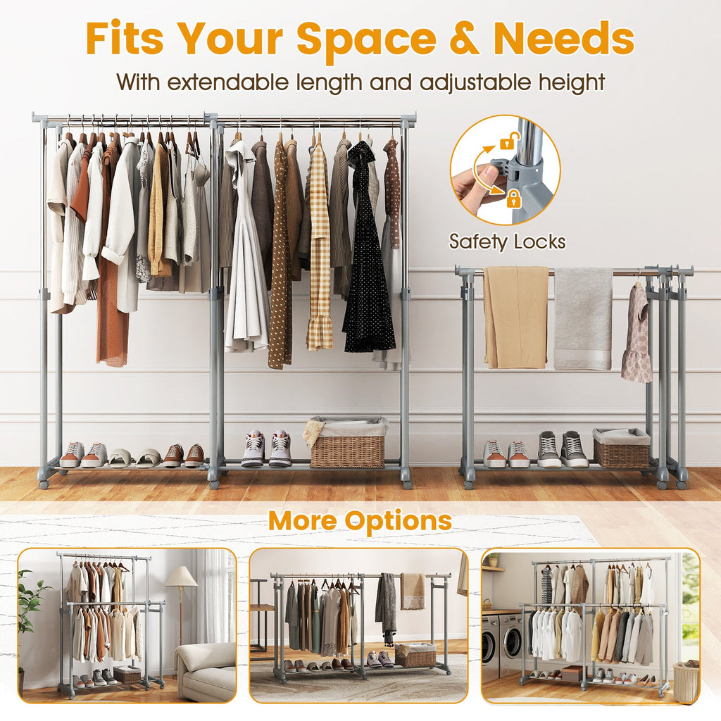 Double Rod Clothes Rack Heavy-Duty Metal Garment Rack