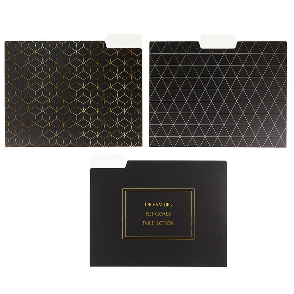 Dream Big File Folder Set in Black | 6 File Folders in Motivational Designs
