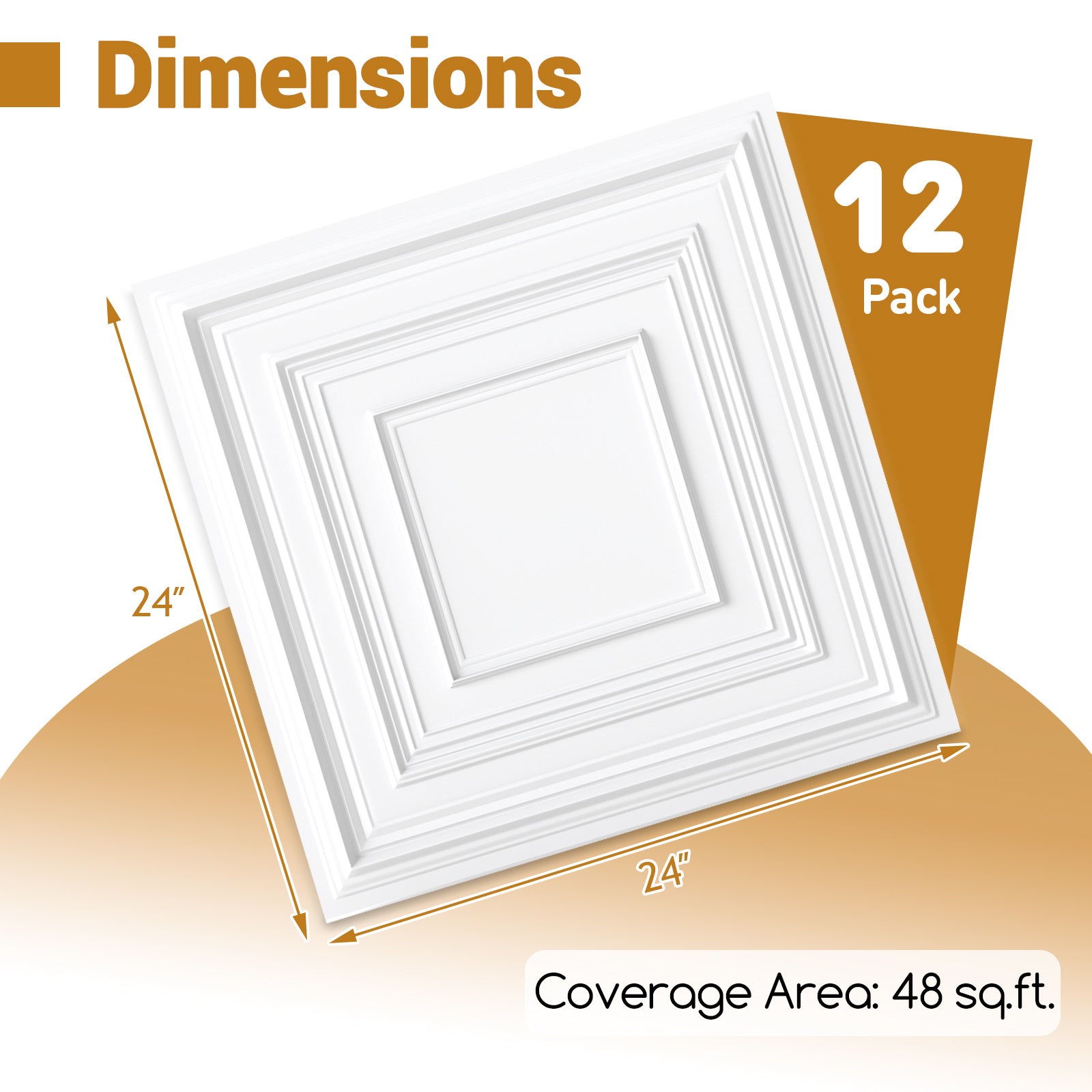 Drop Ceiling Tiles 24" x 24" PVC Ceiling Panels with 3D Decorative Patterns 12-Pack-White