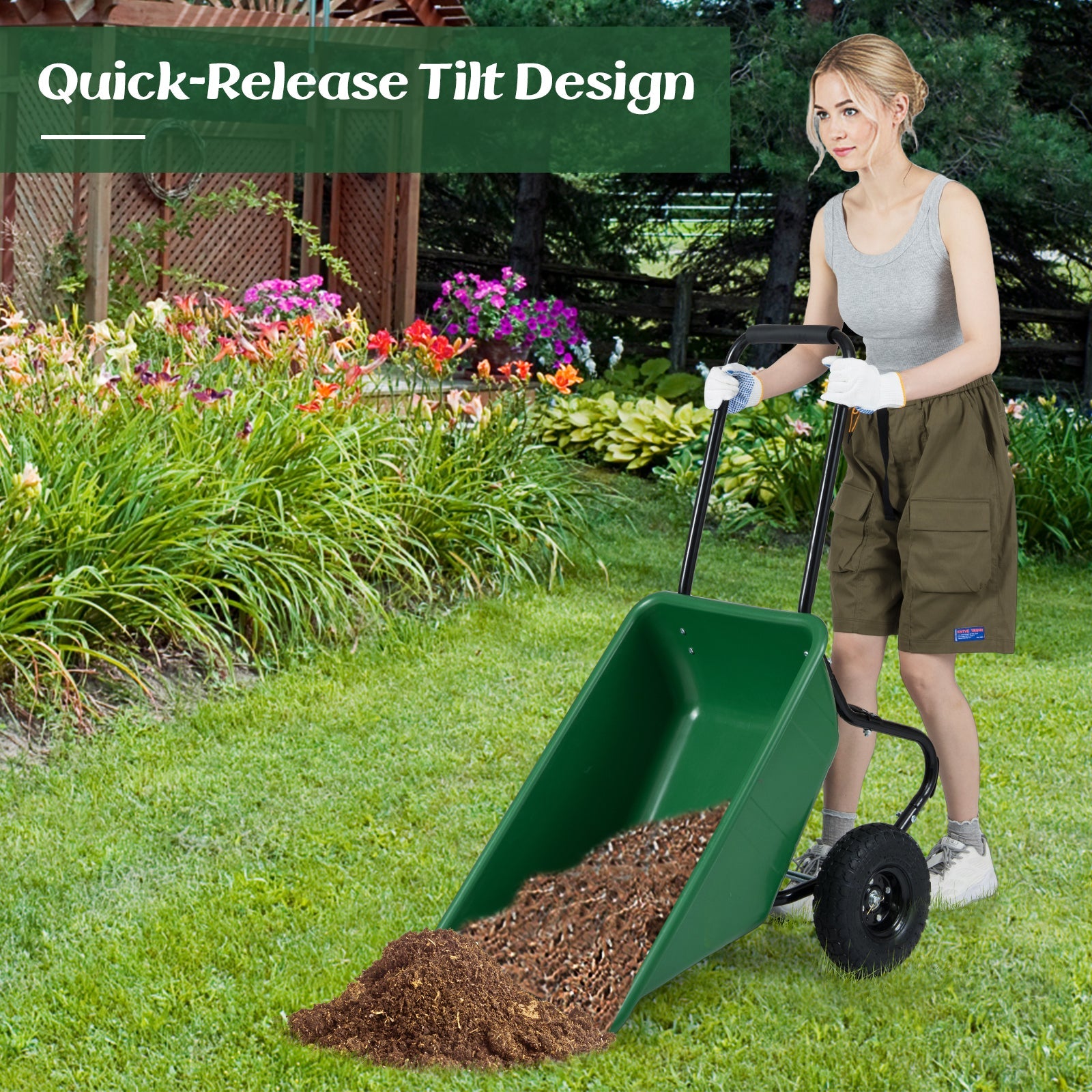 Dual-Wheel Wheelbarrow Garden Utility Cart with Pneumatic Tires