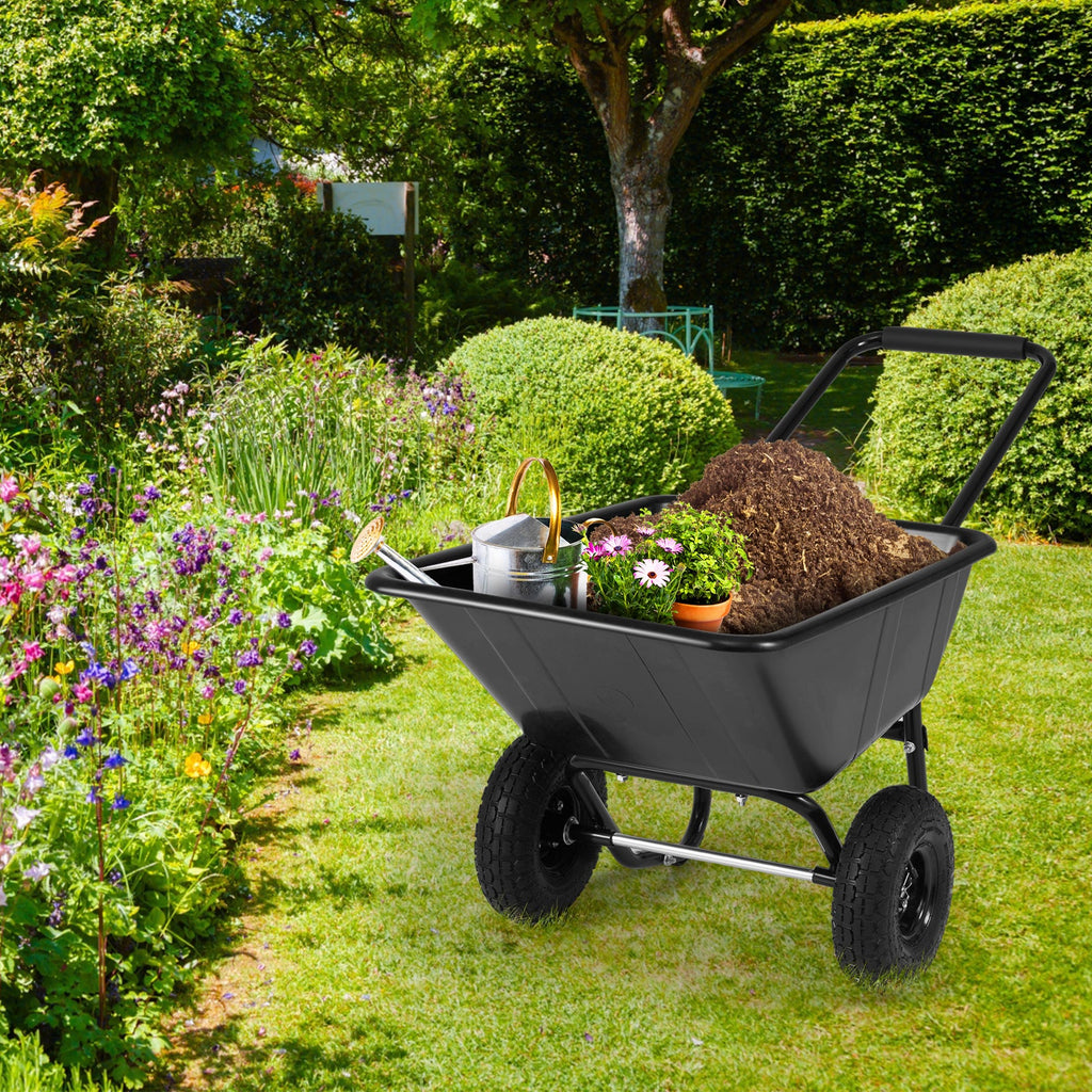 Dual-Wheel Wheelbarrow Garden Utility Cart with Pneumatic Tires