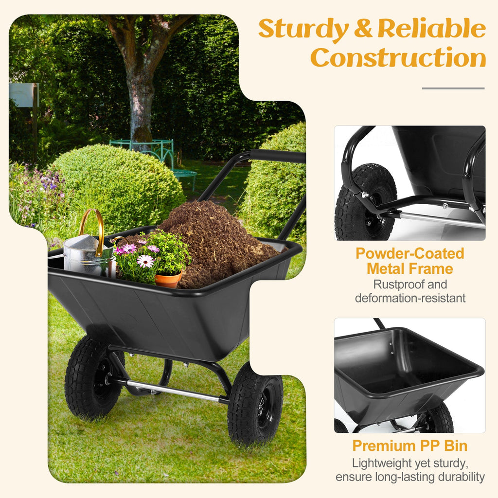 Dual-Wheel Wheelbarrow Garden Utility Cart with Pneumatic Tires