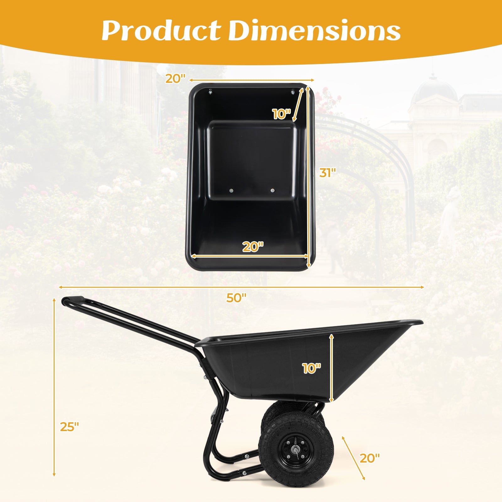 Dual-Wheel Wheelbarrow Garden Utility Cart with Pneumatic Tires