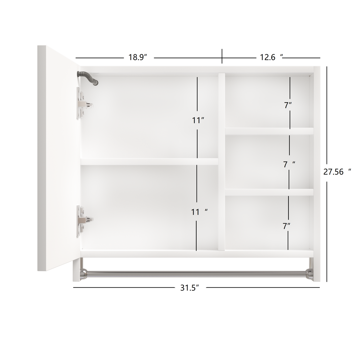 Modern 32x28 inch bathroom storage cabinet with mirrors, LED lights, multi-layer storage compartments, and towel racks