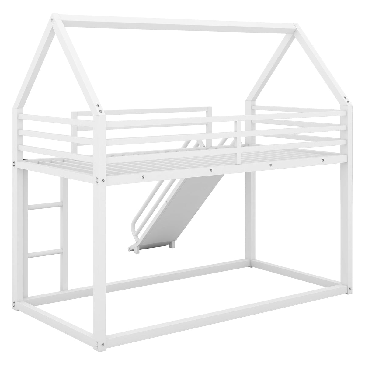 Twin over Twin House Bunk Bed with Ladder and Slide,White