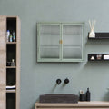 Retro Style Haze Double Glass Door Wall Cabinet With Detachable Shelves for Office Dining Room Living Room Kitchen