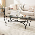 Tempered glass surface 3-piece coffee table decoration rectangular coffee table with 2 square end tables (country black)