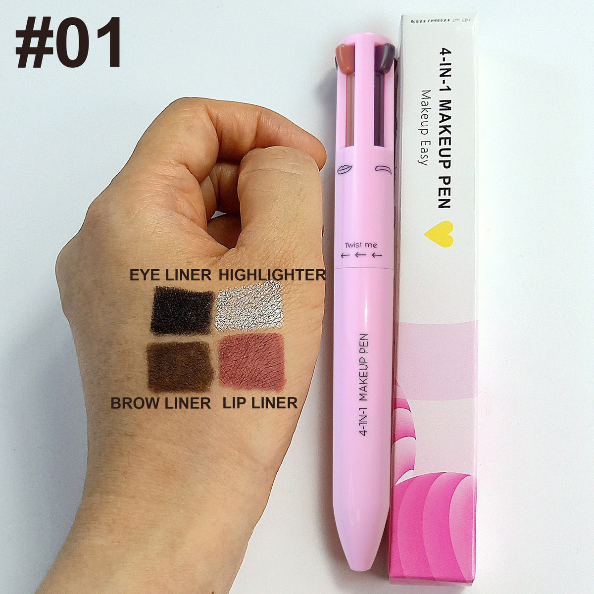 4 In 1 Eyebrow Pencil Waterproof Drawing Eye Brow Makeup Pen Long-Wear Eyeliner Eyebrow Highlighter Stick Makeup Cosmetic Tool