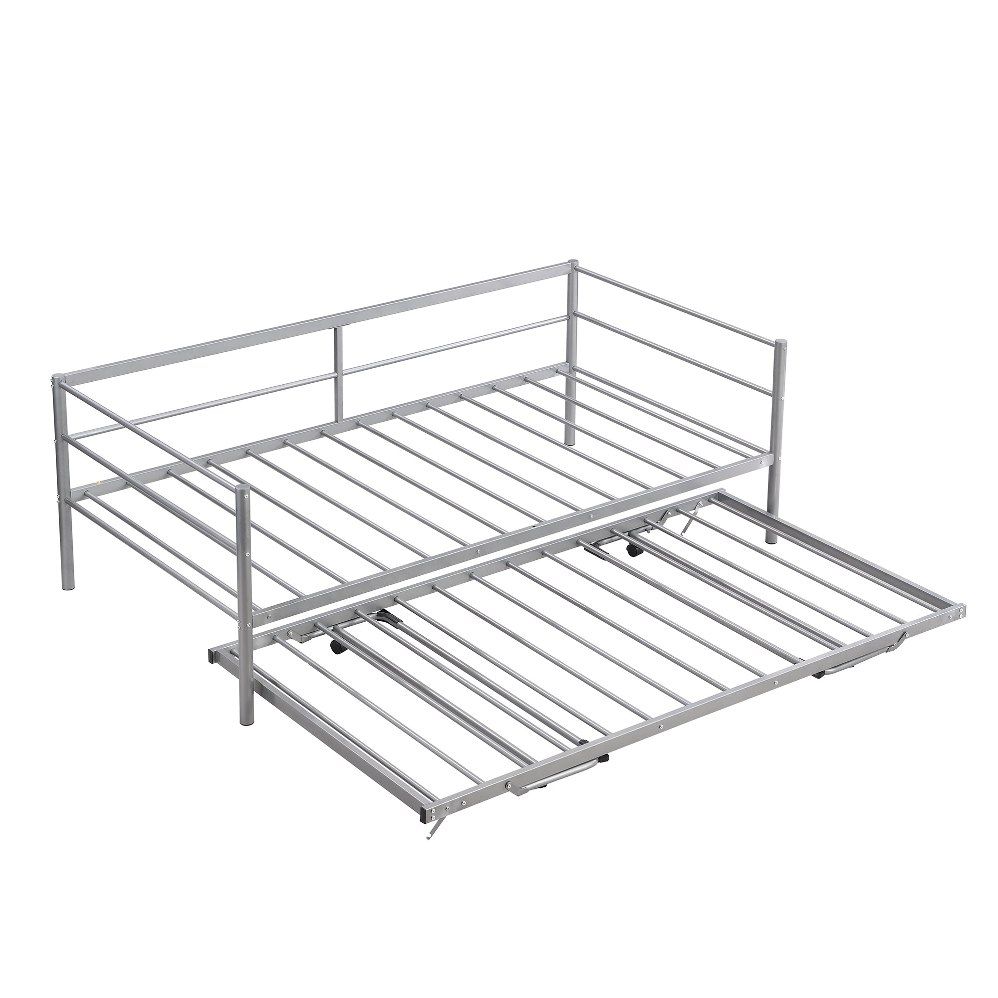 Twin Size Metal Daybed with Adjustable Trundle  Pop Up Trundle  Silver