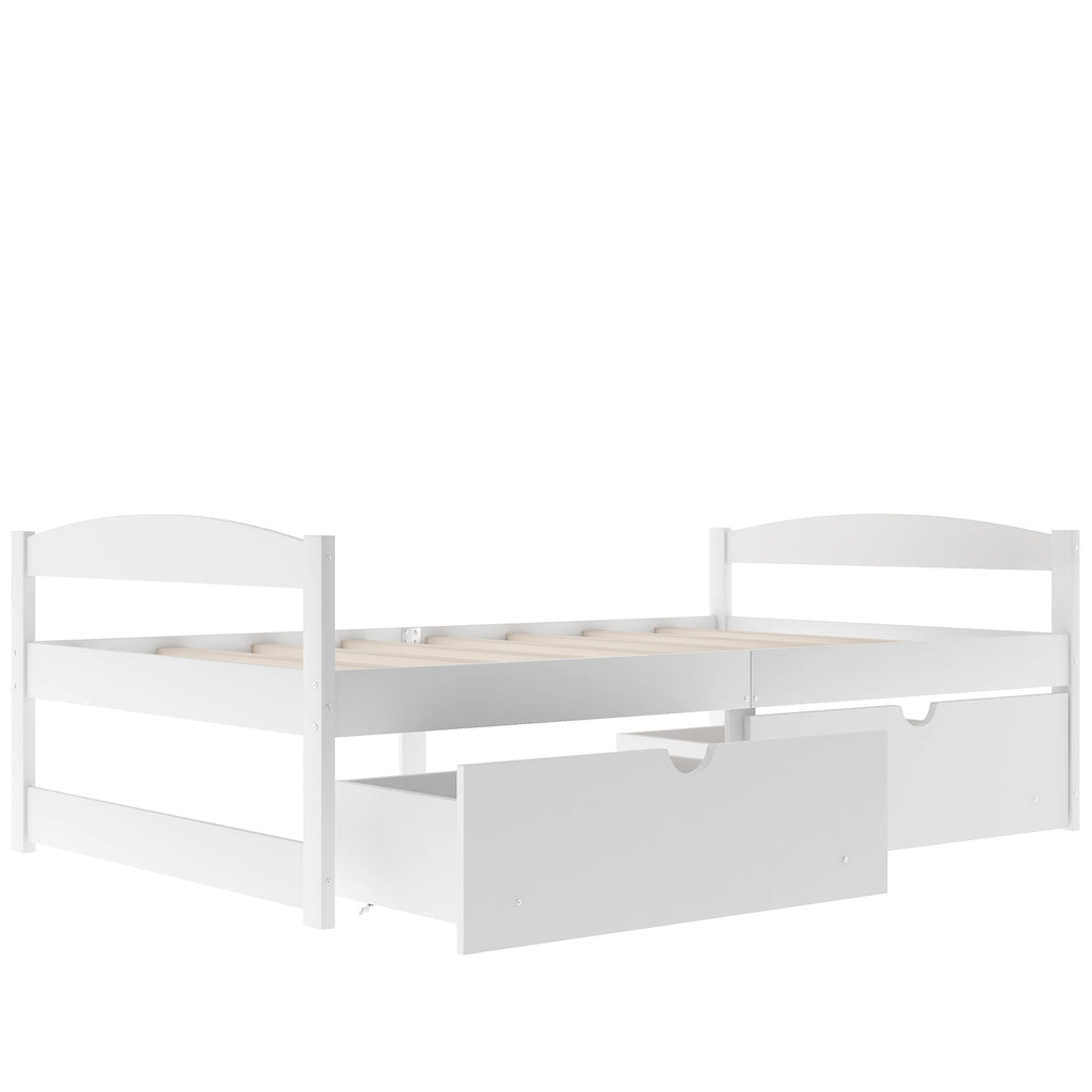 Twin size platform bed, with two drawers, white