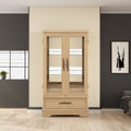 Light colored glass cabinet with adjustable glass frame, including cabinet light bulbs OAK with 2 doors and 1 drawer