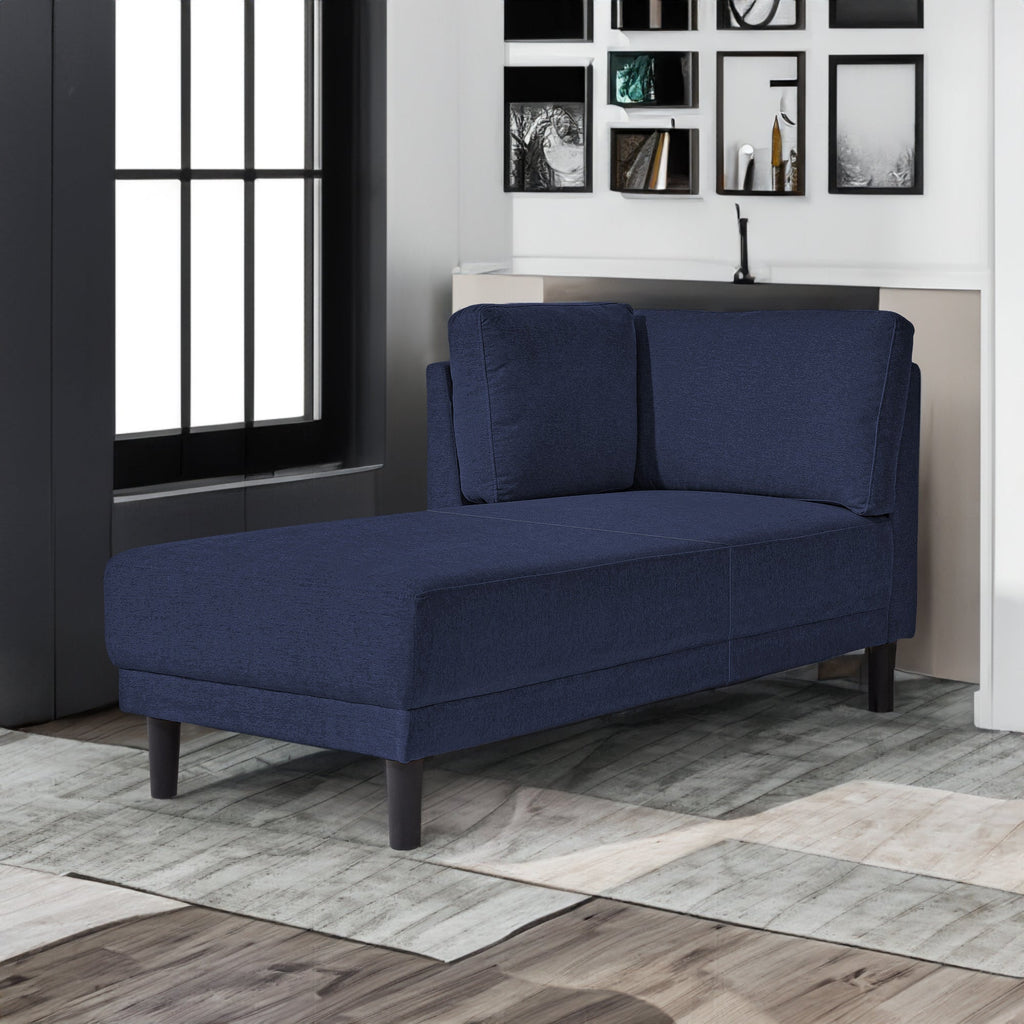 65" Mid-Century Modern Linen Fabric Corner Lounge Chair, Upholstered Indoor Chaise Lounge Solid Wood Sofa Bed for Bedroom