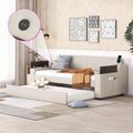 Twin Size Upholstery Daybed with Storage Arms  Trundle and USB Design Beige