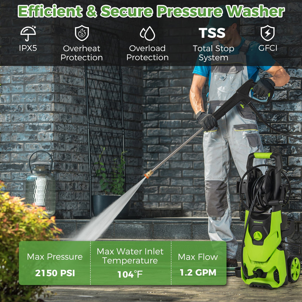 2150PSI Electric Pressure Washer 1.2GPM with 4 Quick Connect Nozzles and Foam Cannon