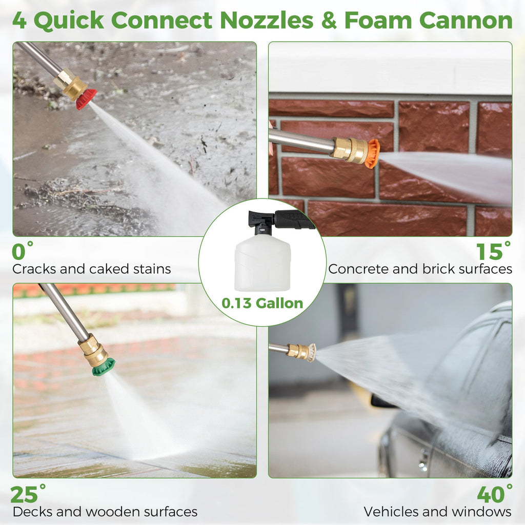 2150PSI Electric Pressure Washer 1.2GPM with 4 Quick Connect Nozzles and Foam Cannon
