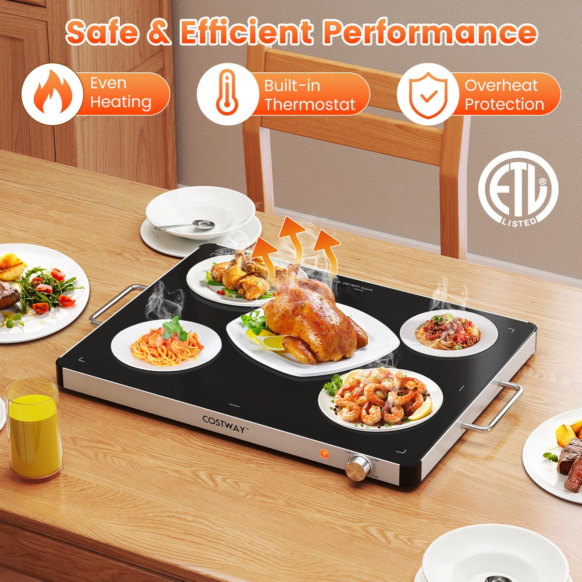 Electric Warming Food Warmer with Adjustable Temperature Control and Overheat Protection
