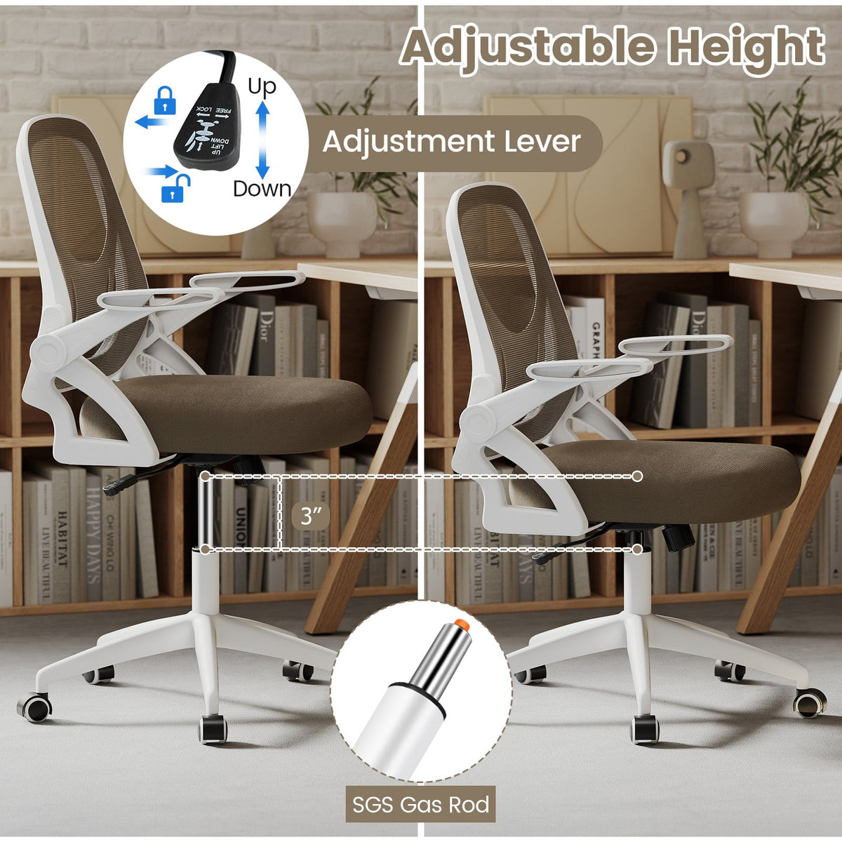 Ergonomic Computer Desk Chair with Lumbar Support and Flip-up Arms