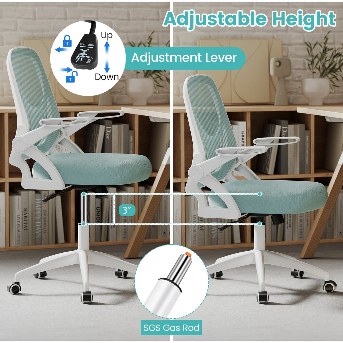 Ergonomic Computer Desk Chair with Lumbar Support and Flip-up Arms