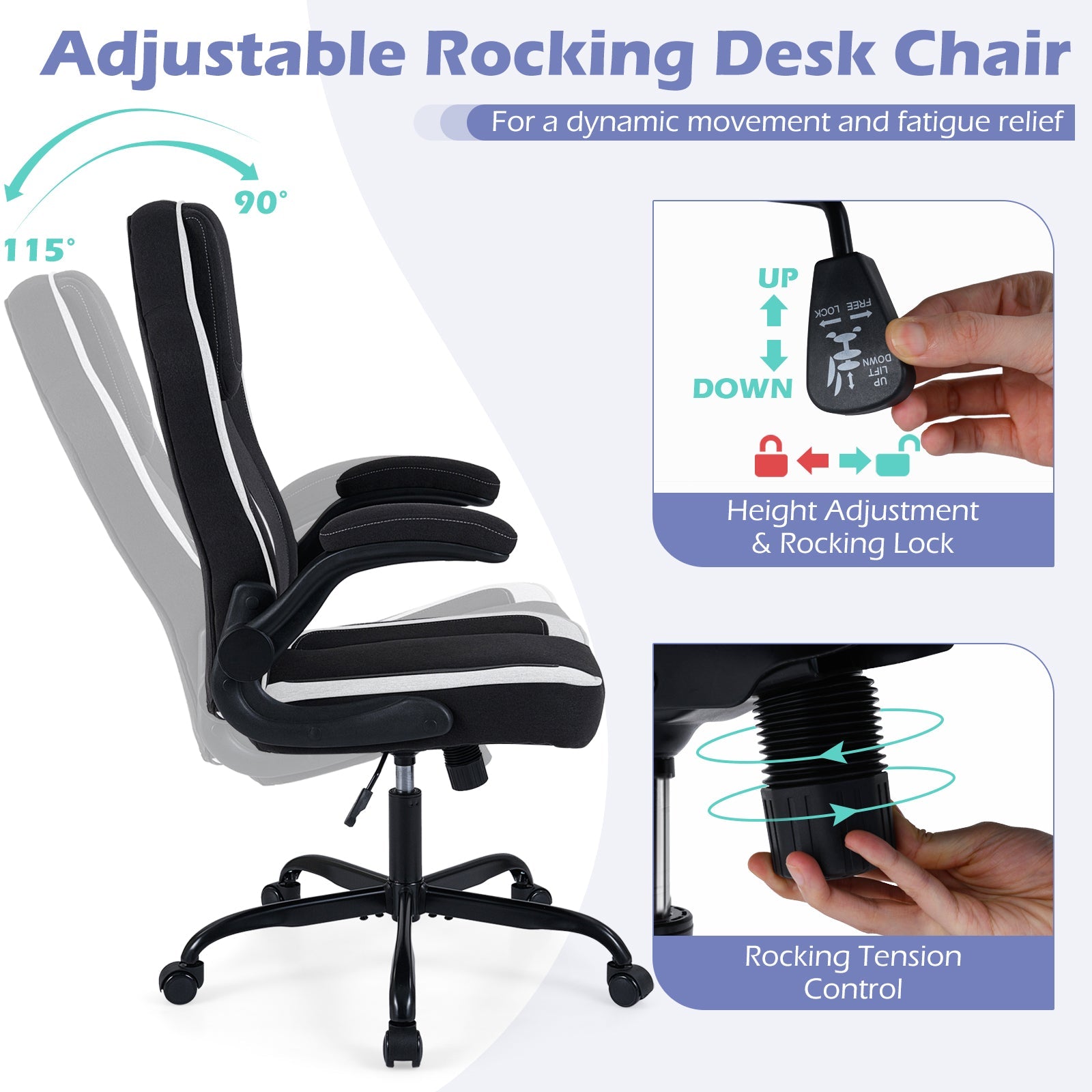 Ergonomic Computer Office Chair with 90¬∞ Flip-up Armrests