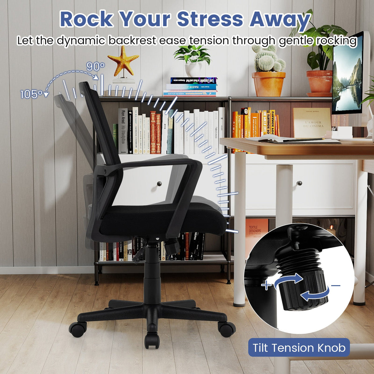 Ergonomic Desk Chair with Lumbar Support and Rocking Function-Black