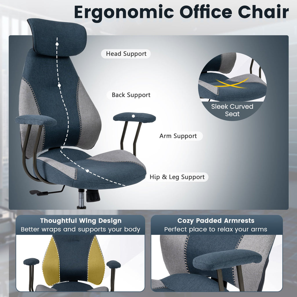Ergonomic Office Chair Computer Desk Chair with 2D Headrest and Rocking Backrest