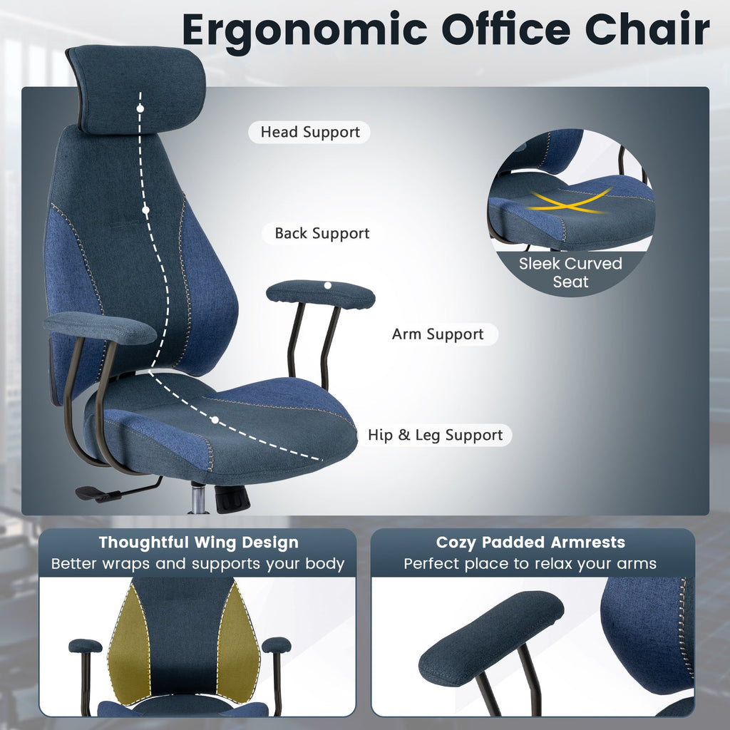 Ergonomic Office Chair Computer Desk Chair with 2D Headrest and Rocking Backrest