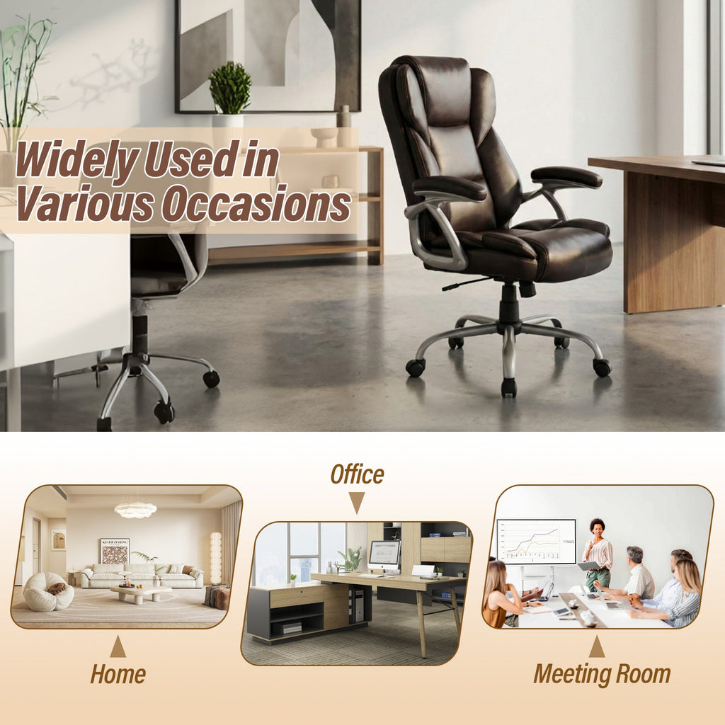 Executive Office Chair Leather Ergonomic Computer Desk Chair with Padded Seat and Armrests