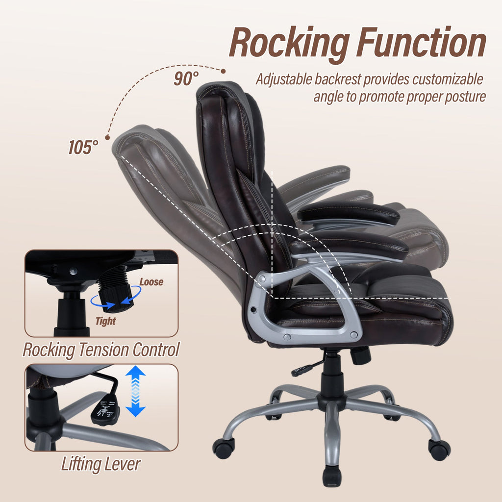Executive Office Chair Leather Ergonomic Computer Desk Chair with Padded Seat and Armrests