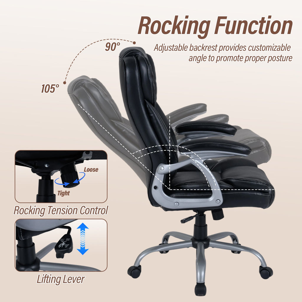 Executive Office Chair Leather Ergonomic Computer Desk Chair with Padded Seat and Armrests
