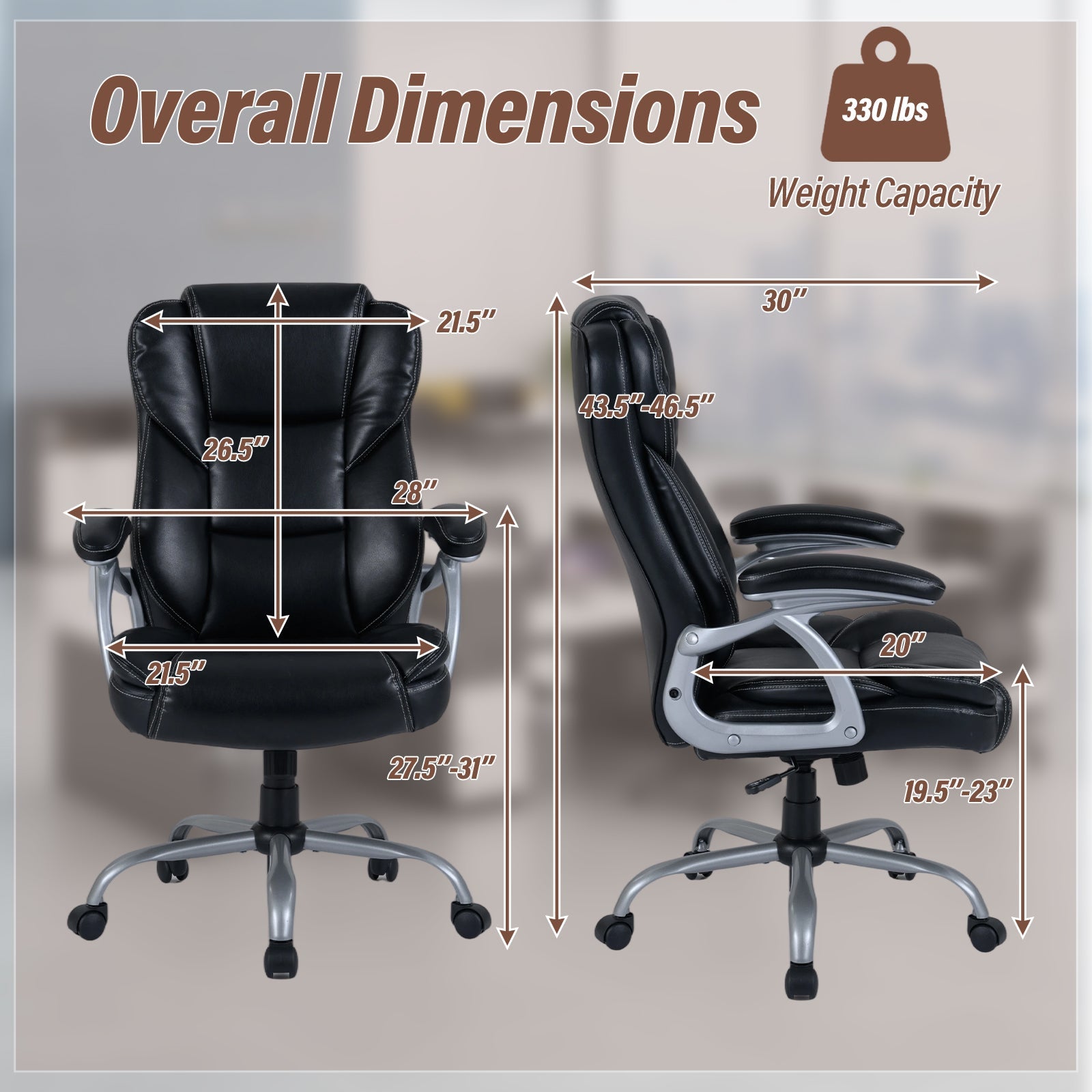 Executive Office Chair Leather Ergonomic Computer Desk Chair with Padded Seat and Armrests