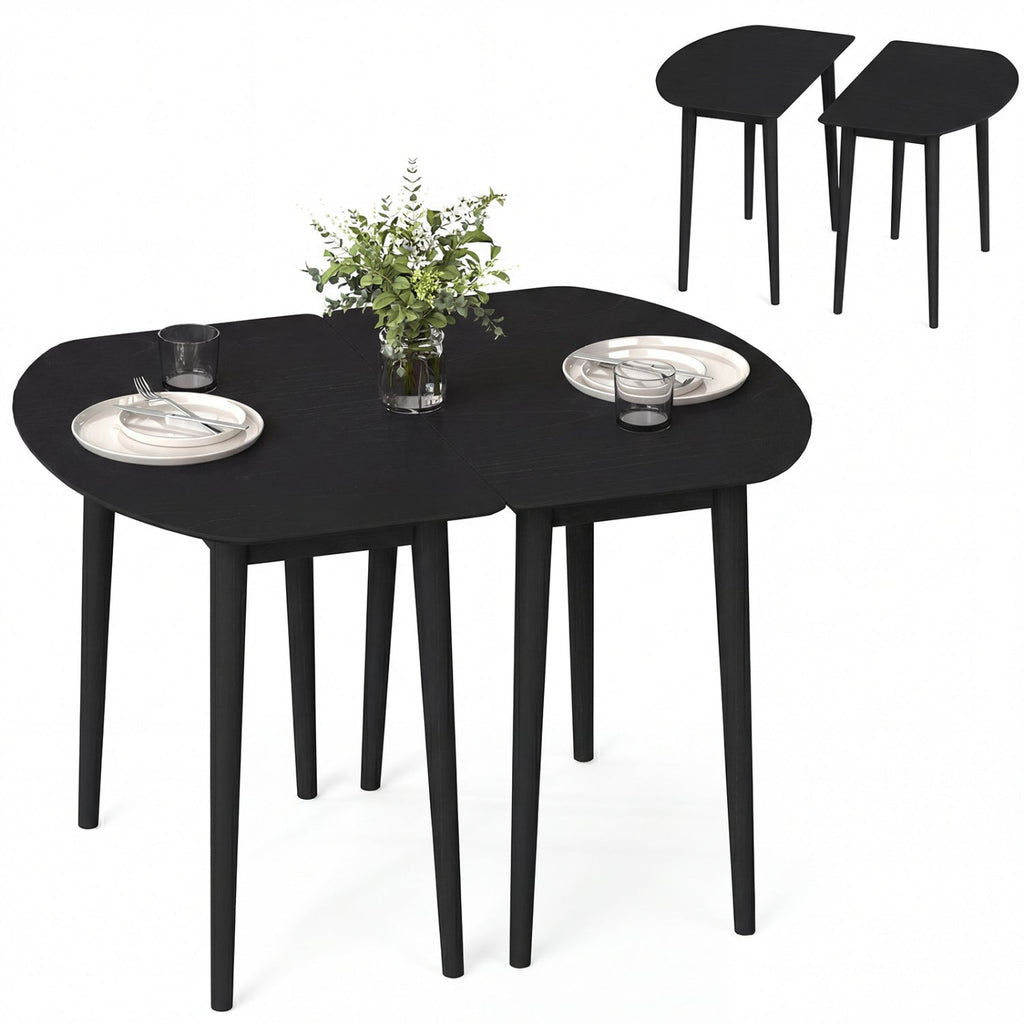 Extendable Oval Dining Table Set with 2 Half-Round Tables for 4-6 People