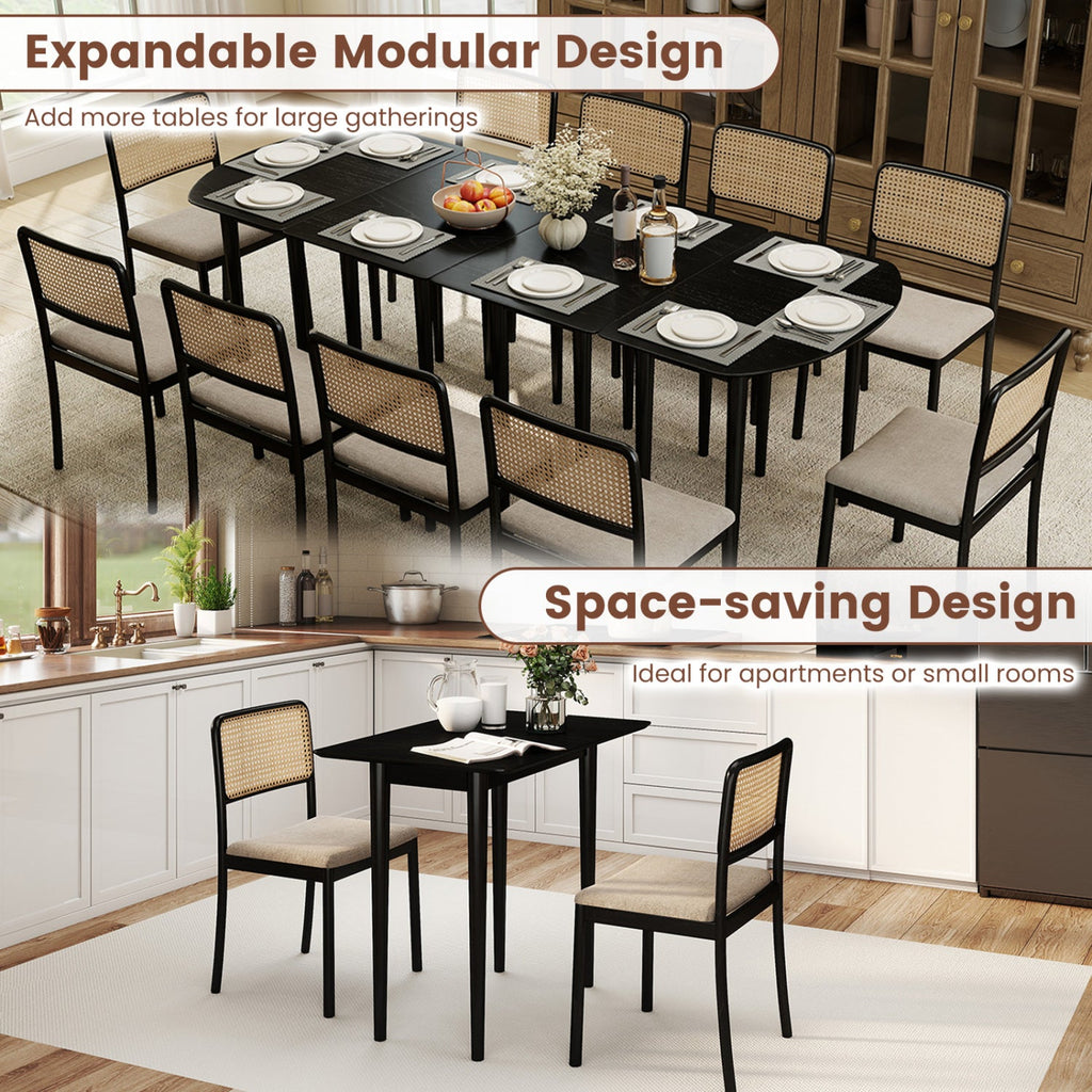 Extendable Oval Dining Table Set with 2 Half-Round Tables for 4-6 People