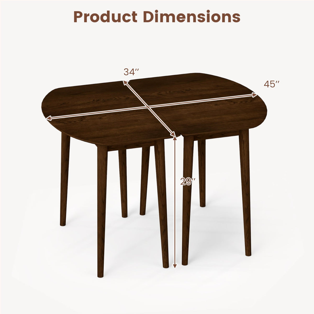 Extendable Oval Dining Table Set with 2 Half-Round Tables for 4-6 People