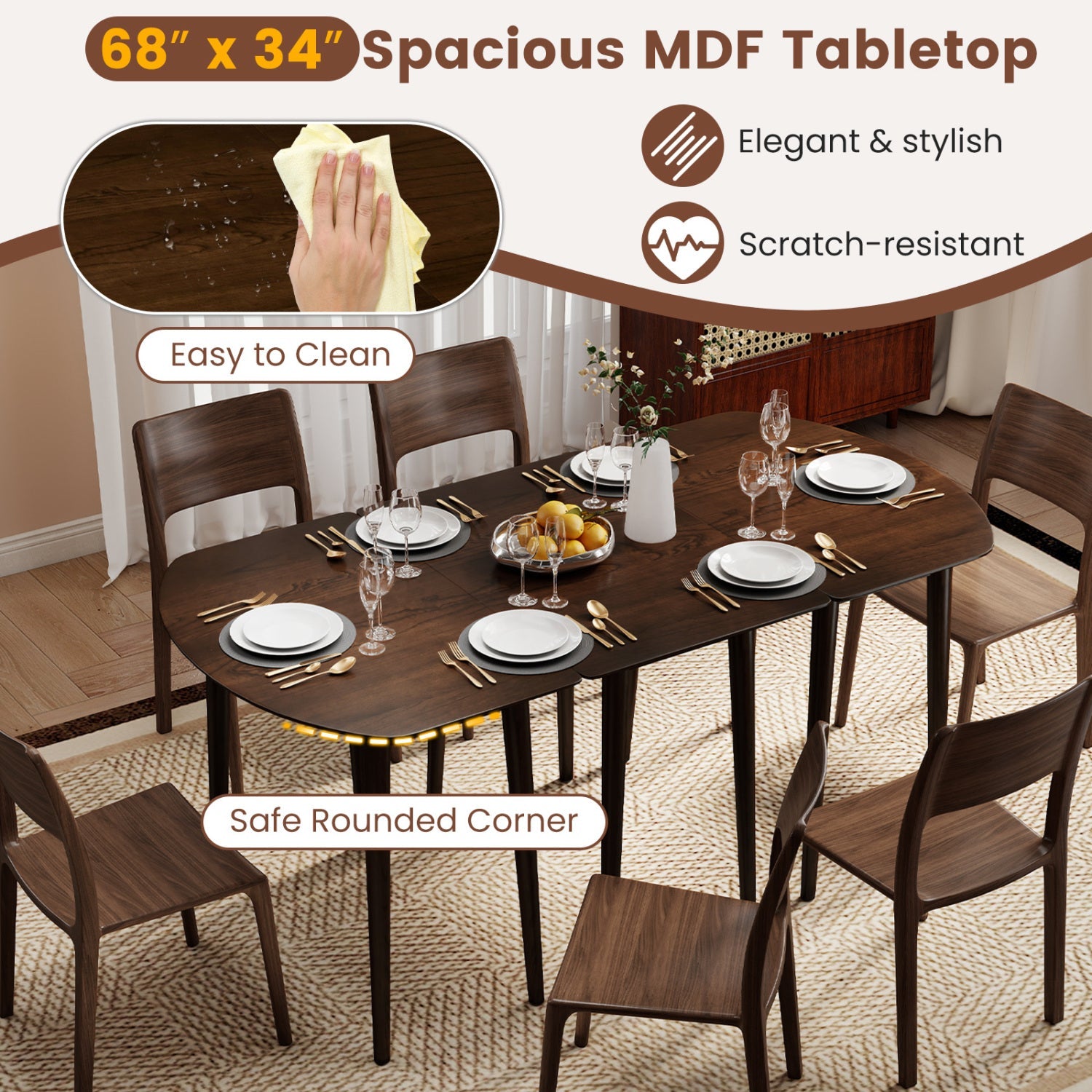 Extendable Oval Dining Table Set with 2 Half-Round Tables for 4-6 People