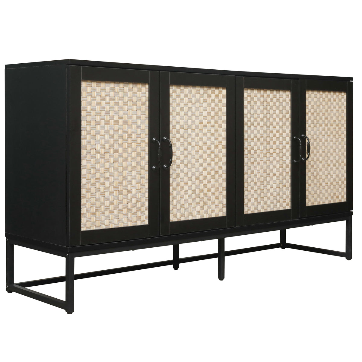 Rattan 4-Door Sideboard , Sideboard Buffet Storage Cabinet,Accent Storage Cabinet , Large Cabinet With 4 Rattan Decorated Doors