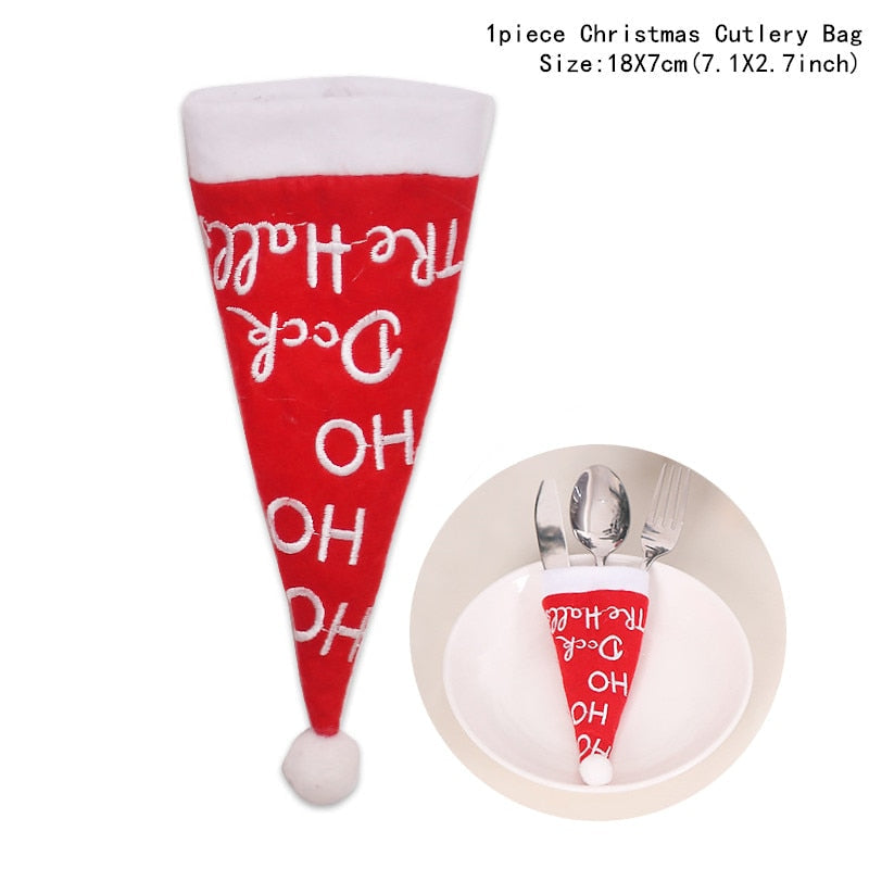 4pcs/lot New Year Christmas Gift Tableware Fork Knife Holder Bag Navidad  Noel Christmas Decorations for Home Dinner Table Decor