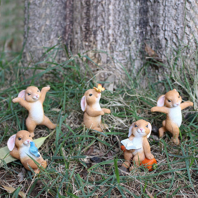 Cute Little Rabbit Plugin Resin Animal Decoration Courtyard Garden