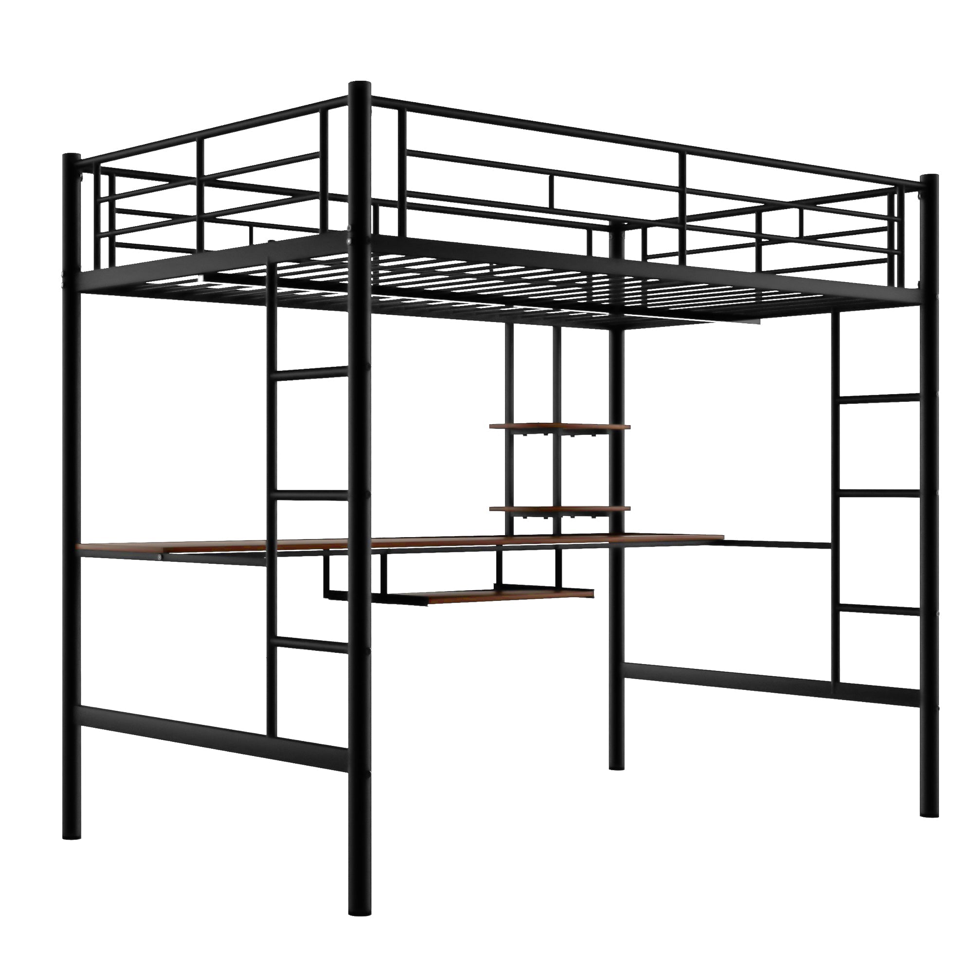 Loft Bed with Desk and Shelf   Space Saving Design Full Black