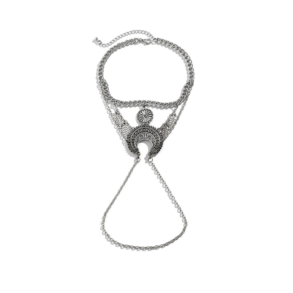 Bohemian metal chain jewelry arm chain punk retro dream catcher net leaf tassel open arm bracelet