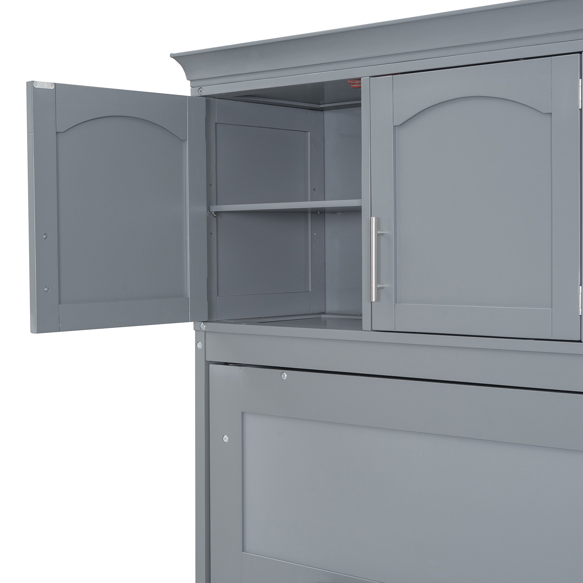 Full Size Murphy Bed Wall Bed with Top Cabinets,Gray