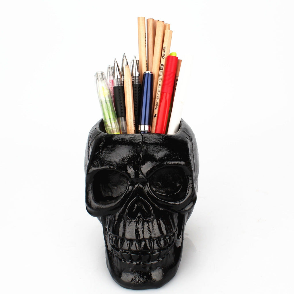 Black Skull Storage Pen Holder for Human Skull Makeup Pen