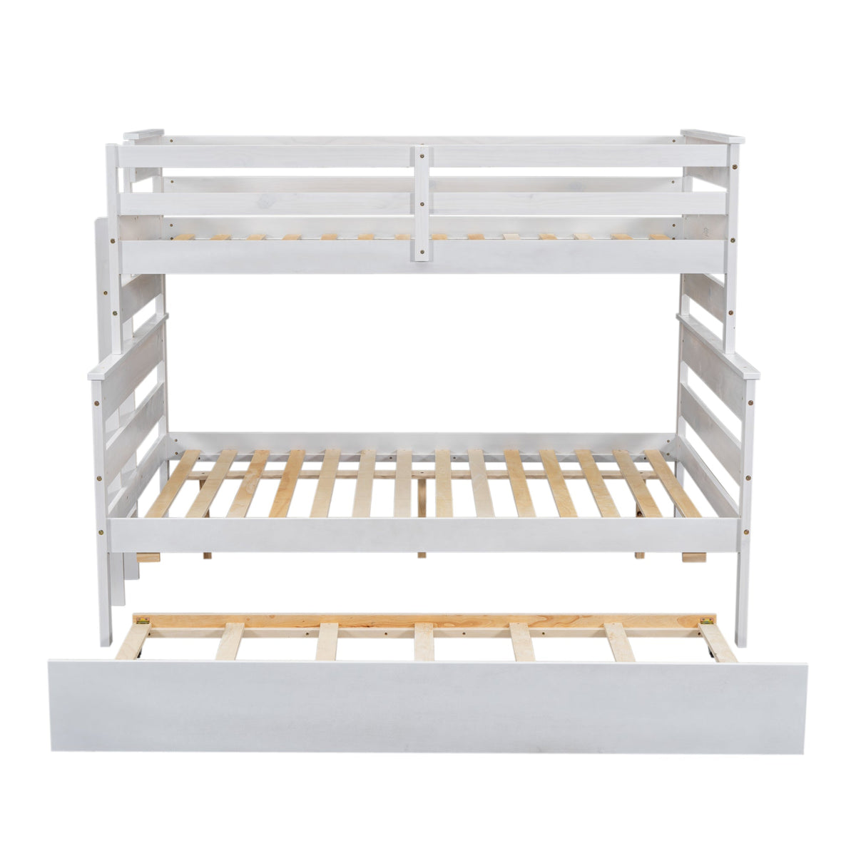 Wood Twin over Full Bunk Bed with Twin Size Trundle  White