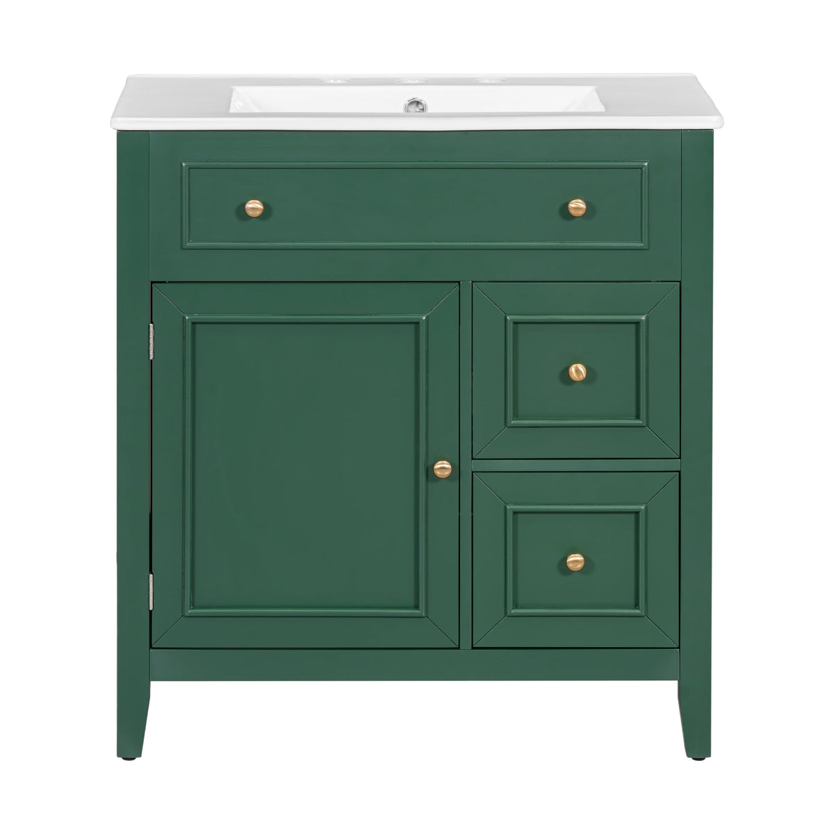 30" Bathroom Vanity with Sink Top, Bathroom Vanity Cabinet with Door and Two Drawers, Solid Wood Frame, One Package, Green