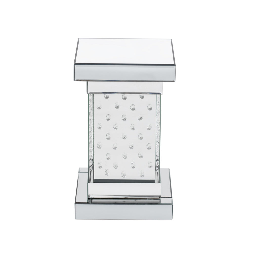 U-Can 11.8-inch silver square mirror coffee table with LED lights, modern crystal inlaid side table, no assembly required