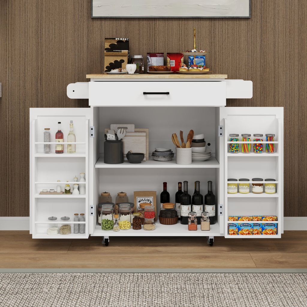 Kitchen island rolling trolley cart with 1 drawer & 2 doors with storage racks & Adjustable Shelves & towel rack