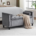 Storage Bench, 44.5-Inch Queen Velvet Button Bedside Bench, Entryway Living Room with Armrests, Nailhead Trim Gray