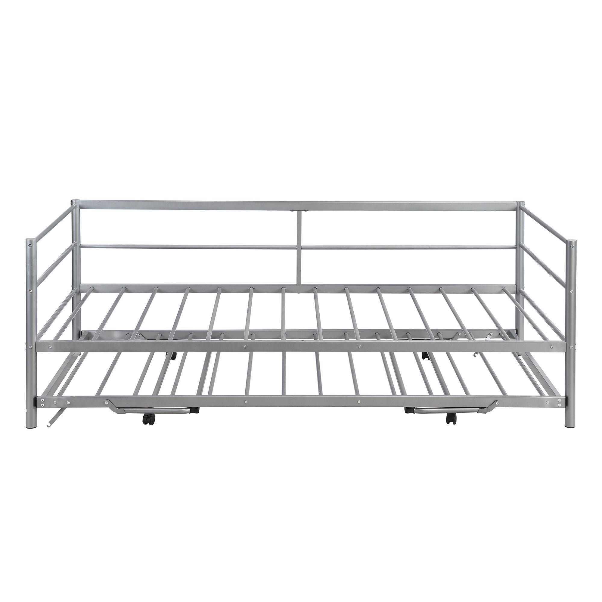 Twin Size Metal Daybed with Adjustable Trundle  Pop Up Trundle  Silver
