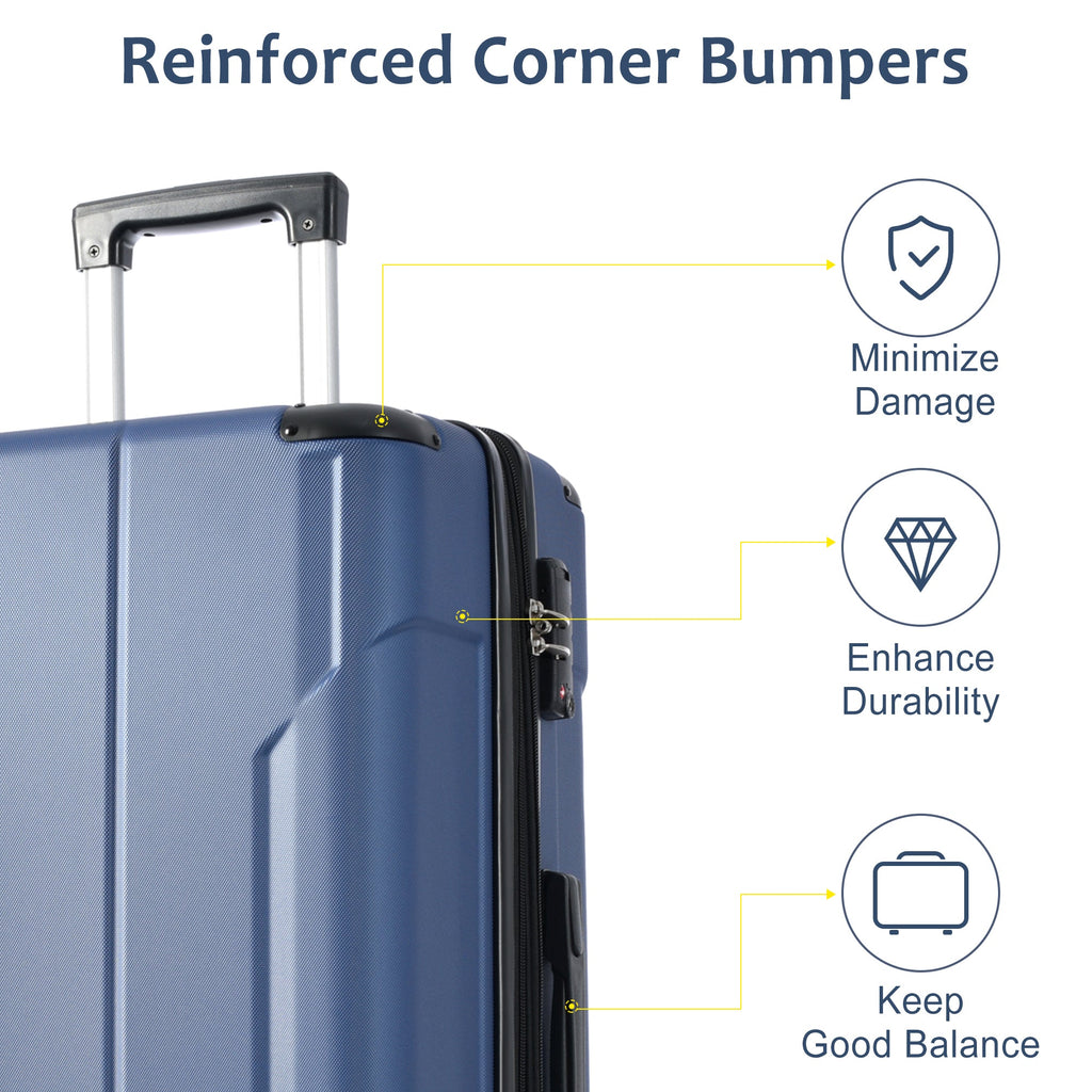 Hardshell Luggage Sets 3 Pcs Spinner Suitcase with TSA Lock Lightweight 20''24''28'' Blue + ABS